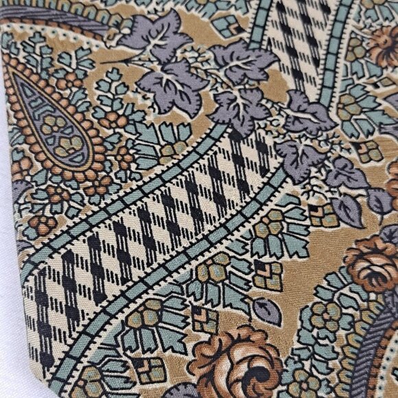 Villa Bugatti Men's Tie 100% Italian Silk Paisley Floral Gold Blue Green Black - Picture 3 of 7